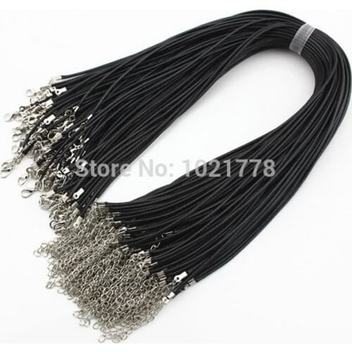 Fast Ship Wholesale 2mm Black Wax Leather Cord Necklace Rope 45cm Chain Lobster Clasp DIY Jewelry Accessories 100pcs/lot