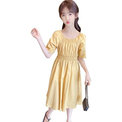 Dresses For Girls Solid Color Party Dress For Kids Girl Casual Style Child Dress Summer Clothes Girl 6 8 10 12 14