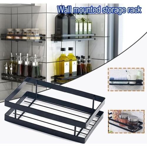 Floating Wall Shelf Punch-free Stainless Steel Kitchen Bathroom Storage Shelves for Shampoo Seasoning Bottle Nails Avail TS1