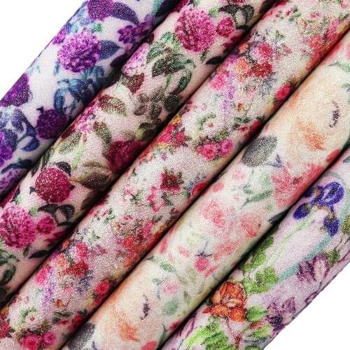 30X134cm Roll Fine Glitter Printed Flower Fabric Leather For Bows HandBags Earrings Home Decoration DIY Honghuxing AY228
