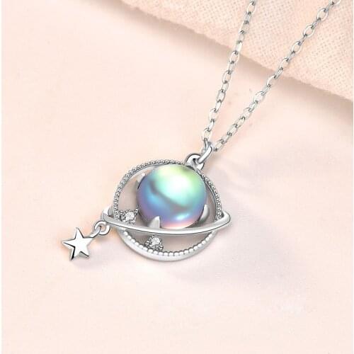 S925 Sterling Silver Dream Planet Necklace Female 2021 New Ins Forest Moonstone Necklace