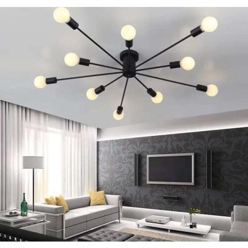 Nordic Multiple metal heads star chandelier Vintage Iron Ceiling Lamp LED E27 Bulb for Home Lighting Fixture Living room Bedroom