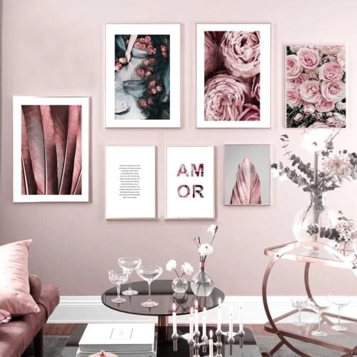 Scandinavian Symbol Of Love Pink Flower Pen Canvas Poster Nordic Style Wall Art Wall Painting Modern Living Room Decoration