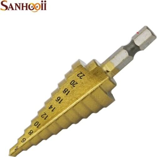 10 Step 4-22mm Metal Drilling Woodworking 1/4 Hex Shank Hole Cutter Tools HSS Electric Drill Bit
