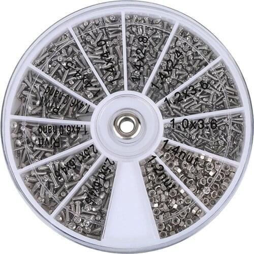 1000pcs Assorted Stainless Steel Glasses Screws Set with Round Plate For Glass Electric Products
