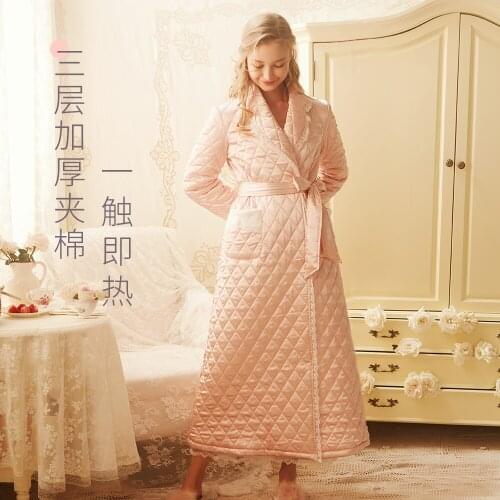 2021 New Winter Free Shipping Princess Robe Nightgown Womens Winter Long Robe Pink Vintage Pajamas