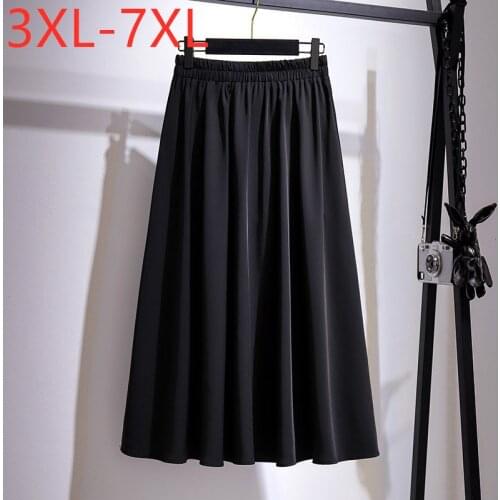 New 2021 Ladies Summer Plus Size Long Skirt For Women Large Casual Loose A-line Black Pleated Skirts 3XL 4XL 5XL 6XL 7XL