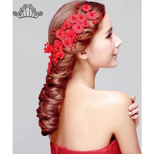 Women Hair Jewelry Wedding Lace Flower Headband Bridal Hair Accessories Pearl Hair Jewelry Bride Hairwear Accessory