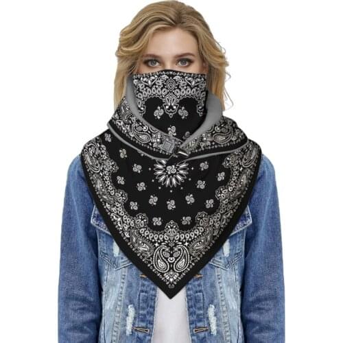Women Men Winter Polar Fleece Triangle Scarf Ethnic Paisley Leopard Print Thermal Shawl Wrap Windproof Bib Neck Warmer
