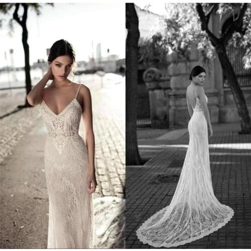 Sexy Lace Mermaid Wedding Dresses 2021 Spaghetti Straps Bridal Gowns Simple Vintage Sleeveless Vestidos De Novia Sweep Train