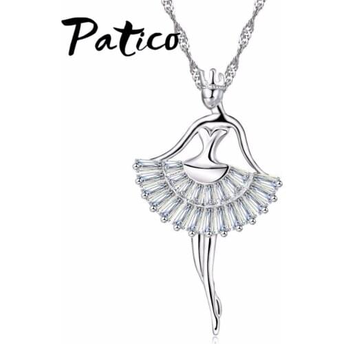 Fashion Enamel Dance BALLET Girl Fairy Angel Necklace Chain Pendant 925 Sterling Silver Fashion Cubic Zirconia Jewel