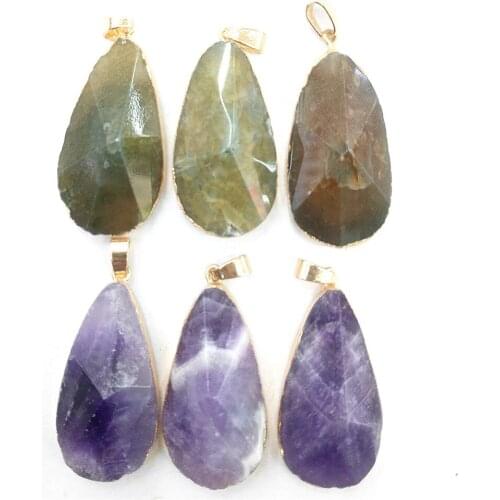 1pc Natural Stone Crystal Agates Irregular Facets Drop-shaped Pendants for Women Charms Jewelry Making DIY Necklace Accessories