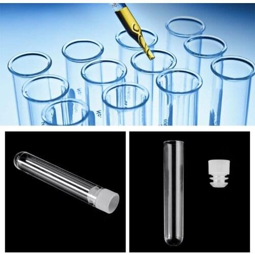 10Pcs Clear Plastic Test Tube With Cap 12x60mm U-shaped Bottom Long Test Tube Lab Supplies