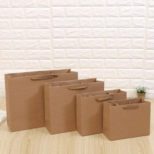 100pcs Craft Paper Gift Bag with Handle Wedding Party Bag Christmas Portable Packing Shopping Bags W0066