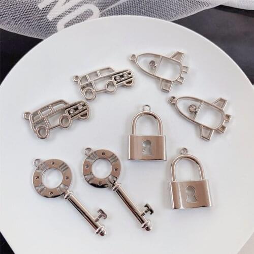 50pcs/lot cartoon Lock key car rocket shape alloy floating locket pendant charms diy jewelry earring/necklace accessory