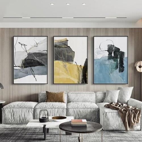 Abstract Nordic Blue Color Block Canvas Painting Modern Lines Art Posters and Prints Wall Art Picture for Living Room Home Decor