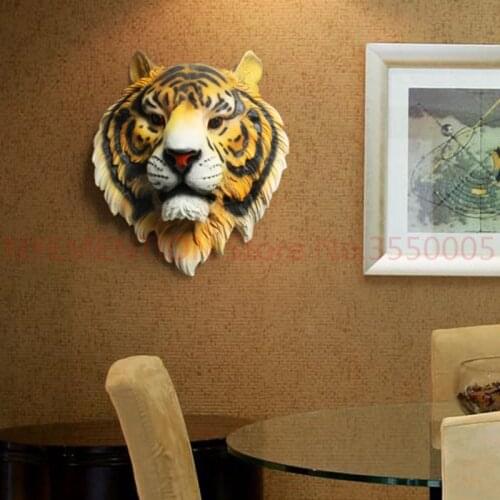 Home Decoration Accessories Animal Head Tiger Hanging Wall Mural Pendant Bar Living Room escultura sculpture buddha statue 1pcs