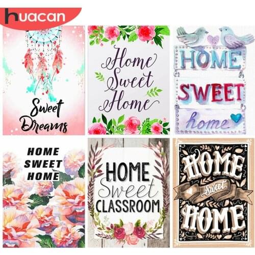 HUACAN Full Square/Round 5d Diamond Painting Sweet Home DIY Diamond Embroidery Cross Stitch Text Wall Art Decor For Home