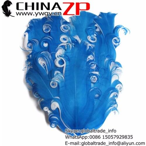 CHINAZP Factory 50pcs/lot Pretty Turquoise with White Curly Nagorie Goose Pad DIY Feathers