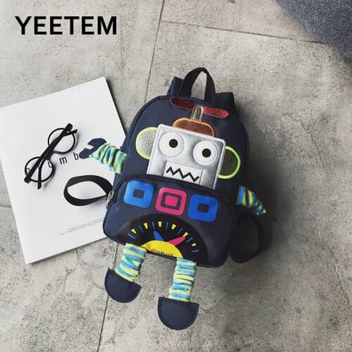 Cartoon Robot Childrens School Bag Korean Version Kindergarten Boys Girls Anti-lost Backpack Cute Travel Backpack Student