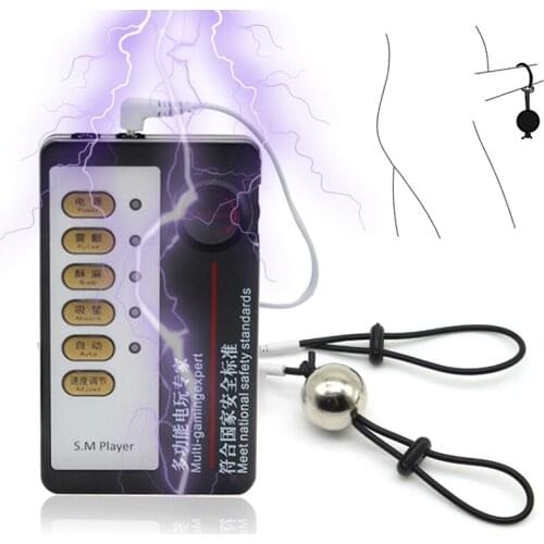 Electro Shock Penis Weight Ball Delay Trainer Dick Rope Vibrating Ring For Men Electric Penis Erect Lasting Vibrator Masturbator