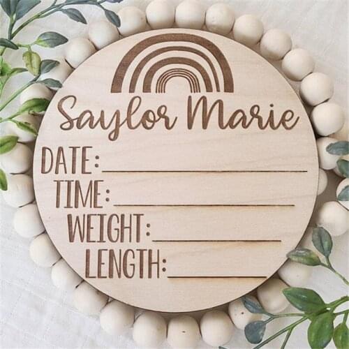 Engraved wood Newborn Announcement sign, Custom baby name plaque with rainbow, Birth Stats sign, Nursery decor, Baby shower gift