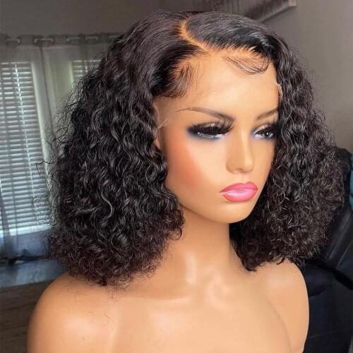 Fureya 4x4 Lace Front Human Hair Wigs Short Curly Bob Brazilian Hair Pre Plucked With Bady Hair Lace Closure Frontal Wig
