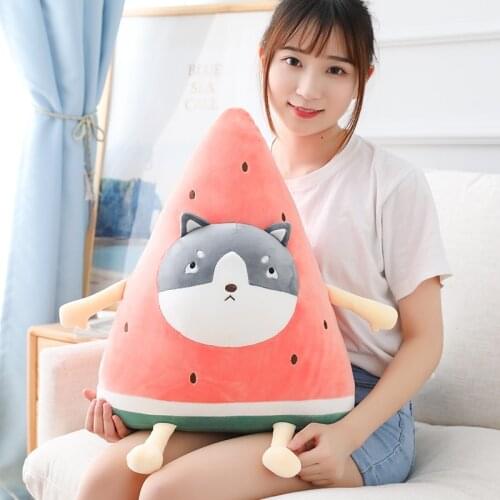 Nice Hot 3D Watermelon Stuffed Plush Toy Soft Baby Doll Cartoon Fruit Penguin Bear Rabbit Pillow Sofa Cushion kids Girls Gifts