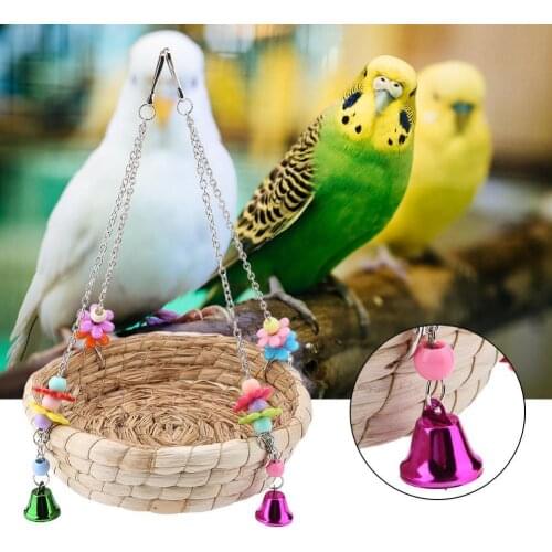 Concise And Exquisite Colorful Acrylic Beads Bell Pet Bird Toy Parrot Fashion Basket Swing Straw Nest Cage Log Hanging Ornaments
