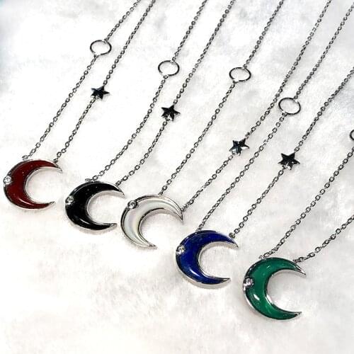 Fashion luxury natural diamond with natural stone 925 silver necklace sun moon star pendant Jewelry for Women