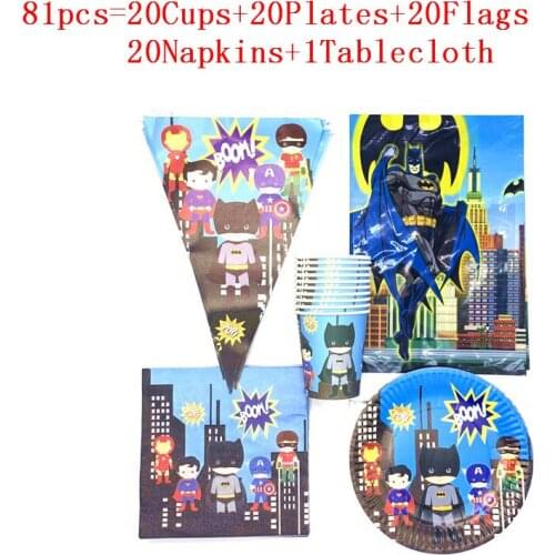 Cartoon Superhero TableCloth Kids Boy Birthday Party Supplies Cup Plate Flag SuperHero Party Decoration Disposable Tableware Set