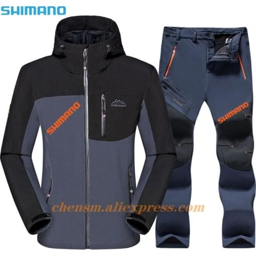 Shimano New Men Fishing Fleece Soft Shell Jacket Waterproof Hunting Suit Windbreakers Outdoor Hiking 5XL Tactical Jacket + Pants