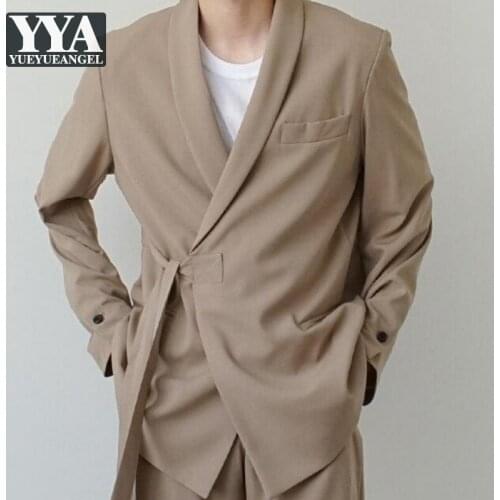 Mens Harajuku Side Belt Casual Blazers Tops Autumn Long Sleeve Loose Fit Male Outerwear Coats Designer New Lace Up Suits Jacket