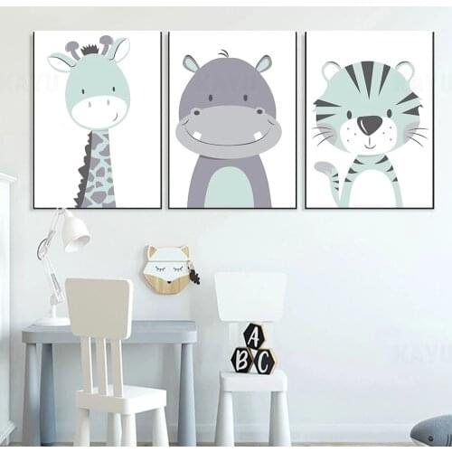 Woodland Animal Canvas Art Print Giraffe Lion Elephant Poster Nursery Wall Art Painting Nordic Kids Boy Room Decorative Picture