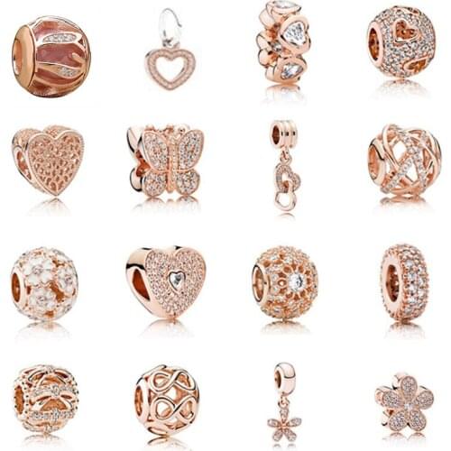 NEW Fashion 925 Sterling Silver Rose Gold Beads Charm Embrace With Cubic Zirconia Fit Essence Bracelet Diy Jewelry Free Mail