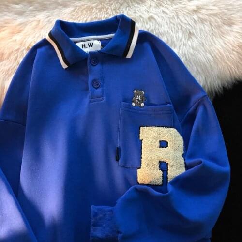 New Punk Goth Bear Letter Embroidery Sweatshirt POLO Shirt Cute Teens Clothes 2021 Autumn Winter Korean Fashion Long Sleeve Tops