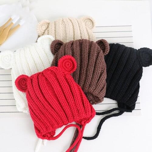 Autumn winter new baby children hat hooded cap kids boys girls striped hat Cartoon cute bear wool warm hat