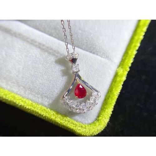 Real gold 18k (au750) fashion skirt-style ruby&diamond pendant necklace jewelry for lady&wedding&life wear&gift