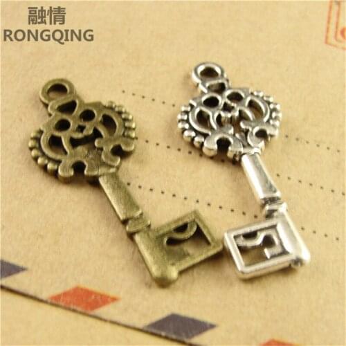 RONGQING 100pcs/pack key DIY charm for making jewelry antique silver antique bronze antique silver 28*12MM