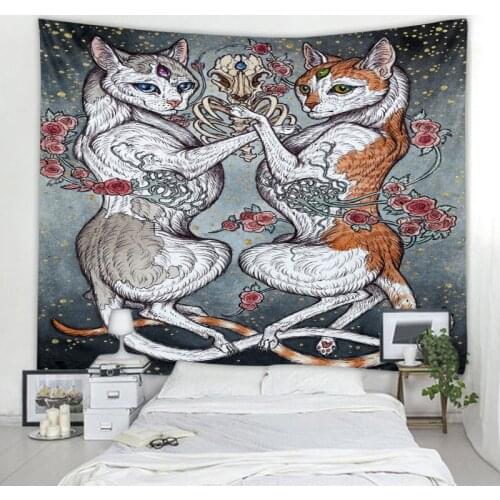 Psychedelic Cat Tapestry Mandala Bohemian Tapestry Art Deco Blanket Curtain Hanging Home Bedroom Bohemian Hippie Tapestry