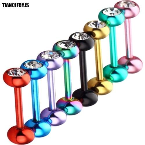 TIANCIFBYJS Stainless Steel Crystal Tongue Barbell Bar Piercing Ring Body Studs Ear Helix Pircing Tragus Earring Nipple Jewelry