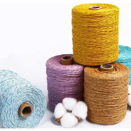 280M Gold Thread Raffia Straw Rope Crochet Yarn For DIY Knitting Summer Straw Hat Handbags Cushions Hand Knitting Material