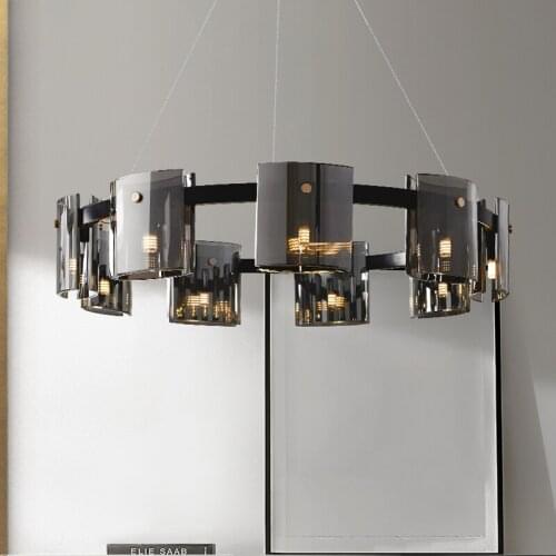 Modern LED chandelier lighting dining room living room luxury chandelier amber/smoke glass bedroom study decoration