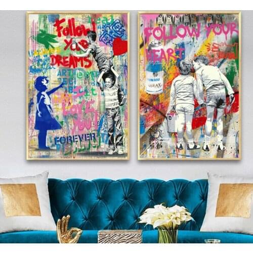 Street Graffiti Banksy Art Canvas Painting FOLLOW YOUR HEART Wall Art Posters Prints Wall Pictures for Living Room Cuadros Decor