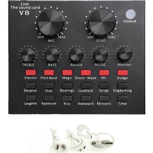 V8 Audio External USB Headset Microphone K song Live Broadcast Sound Card Sound Effect for Mobile Phone Computer PC
