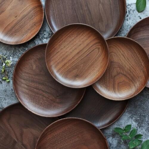 Japanese 3 Size Black Walnut Storage Tray Wooden Pallet Tea Tray Saucer Sushi Dishes Fruit Tableware Food Snacks Rack Holder