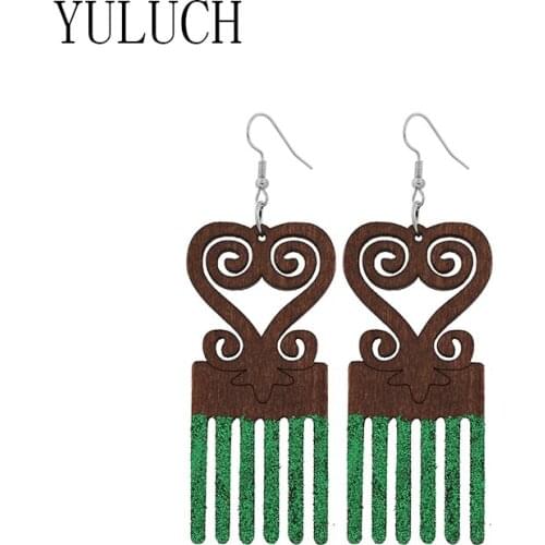 YULUCH Woman Glitter Pendant Earrings Girl Natural Wood Comb Colorful Sequins Jewelry Everyday Simple Accessories