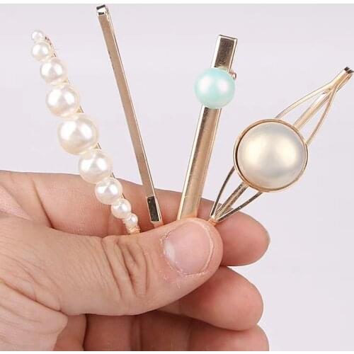 4PCS/Set Lady Pearl Geometric Metal Alloy Hair Clip Acrylic Bead Hair Clip Hair Clip Headdress Headband Fashion Hair Accessories