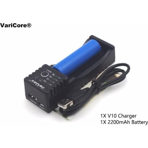 1xVaricore V10 1.2V 3V 3.7V 4.25V 18650/26650/18350/16340/18500/AA AAA nimh lithium ion battery charger+1x18650 2200 mAh battery