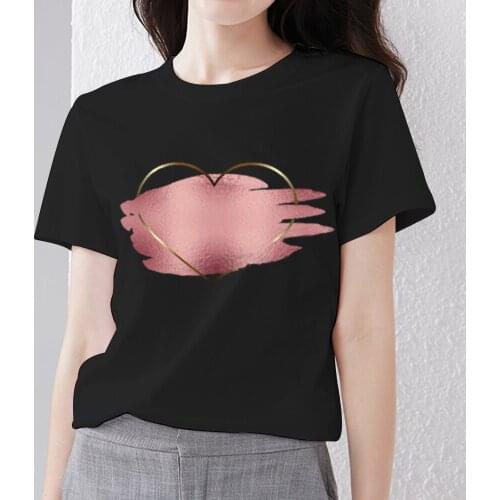 Womens T-Shirts with Love Heart Pattern Series Tshirt Summer Commute Black Printing Female Tops Dropshipping Ladies Clothes
